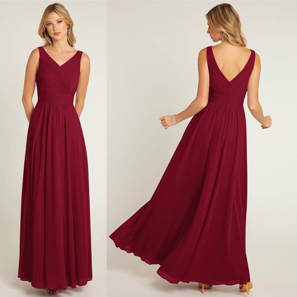 Azazie Dresses & Skirts - Azazie Pierrette A-Line Pleated Chiffon Floor Length Dress Burgundy Size A8 NWT
